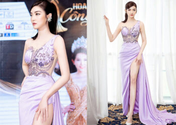 Á Quân Thu Hà chiếm trọn spot light Họp báo Hoa Khôi Công Sở 2022 vơi đôi chân dài miên man