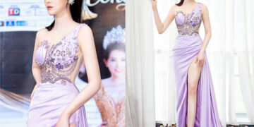 Á Quân Thu Hà chiếm trọn spot light Họp báo Hoa Khôi Công Sở 2022 vơi đôi chân dài miên man